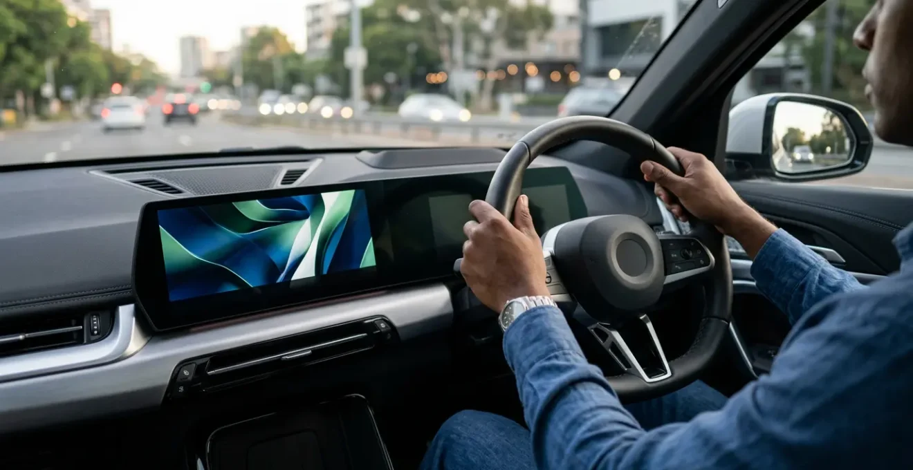Interface Android Auto affichée sur un écran de voiture moderne dans l'habitacle