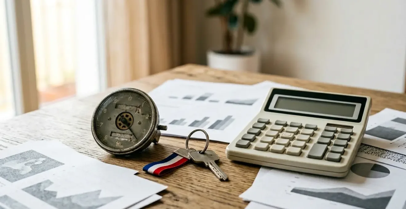 Calculatrice posée sur documents fiscaux avec clés de voiture et relevé kilométrique