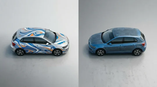 Comparaison visuelle entre LOA et crédit classique pour l'achat d'une voiture avec un budget de 300 euros par mois