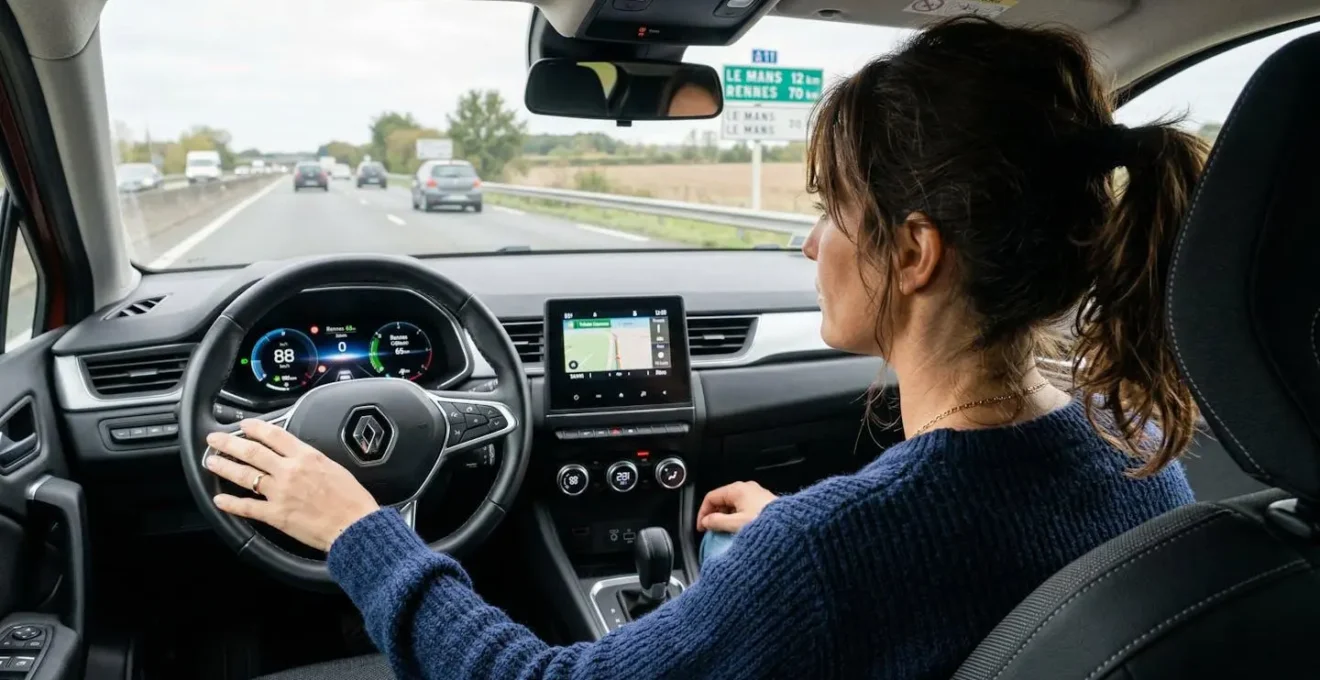 Conducteur au volant observant son tableau de bord pour vérifier ses garanties assurance auto