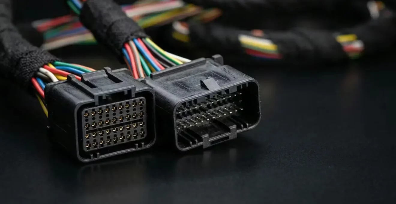 Vue macro détaillée de connecteurs automobiles Quadlock et ISO côte à côte