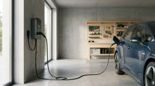 Installation d'une borne de recharge électrique dans un garage résidentiel moderne