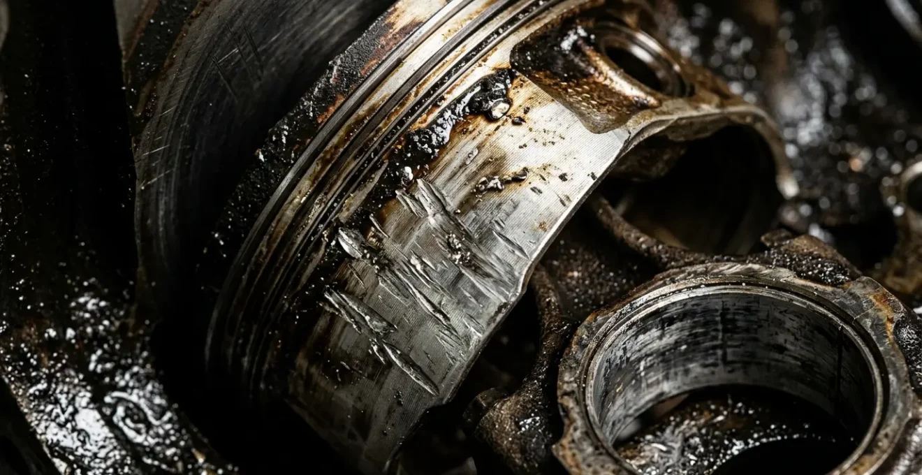 Coupe transversale d'un moteur automobile montrant des dommages internes