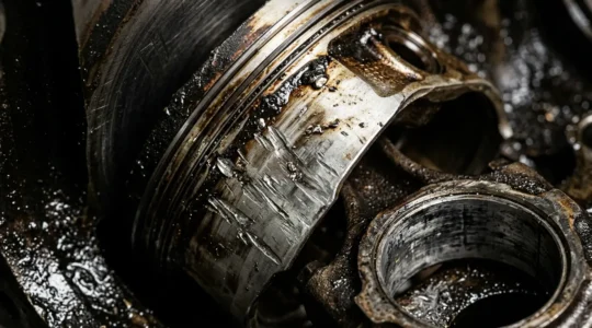 Coupe transversale d'un moteur automobile montrant des dommages internes