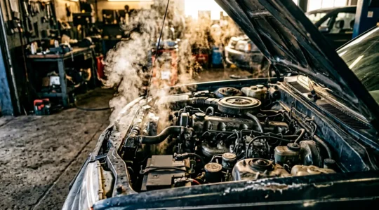 Moteur automobile en surchauffe avec vapeur s'échappant du radiateur