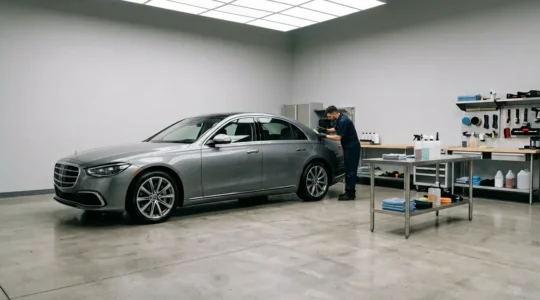 Préparation esthétique automobile dans un garage de detailing professionnel