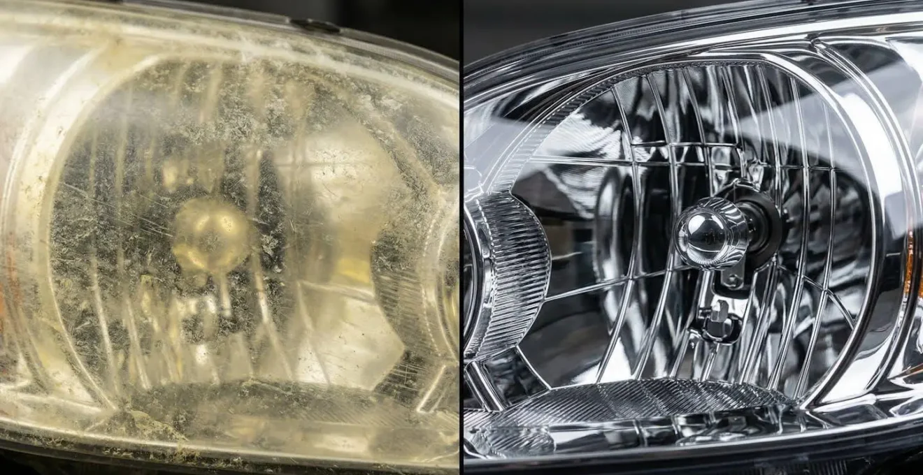 Comparaison avant-après d'une rénovation de phares automobile