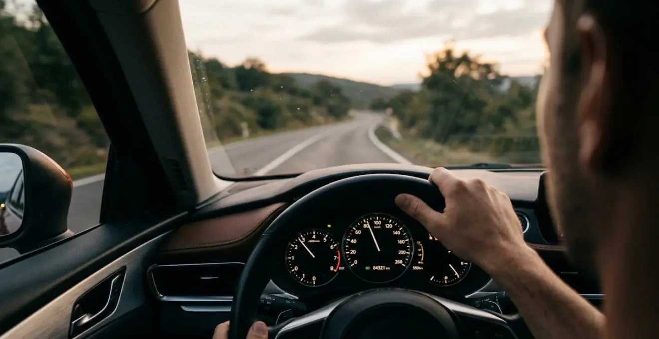 Tableau de bord de voiture avec compteur kilométrique visible pour assurance auto
