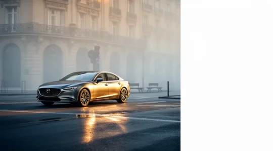 Voiture moderne devant un panneau de restriction urbaine dans une grande ville française