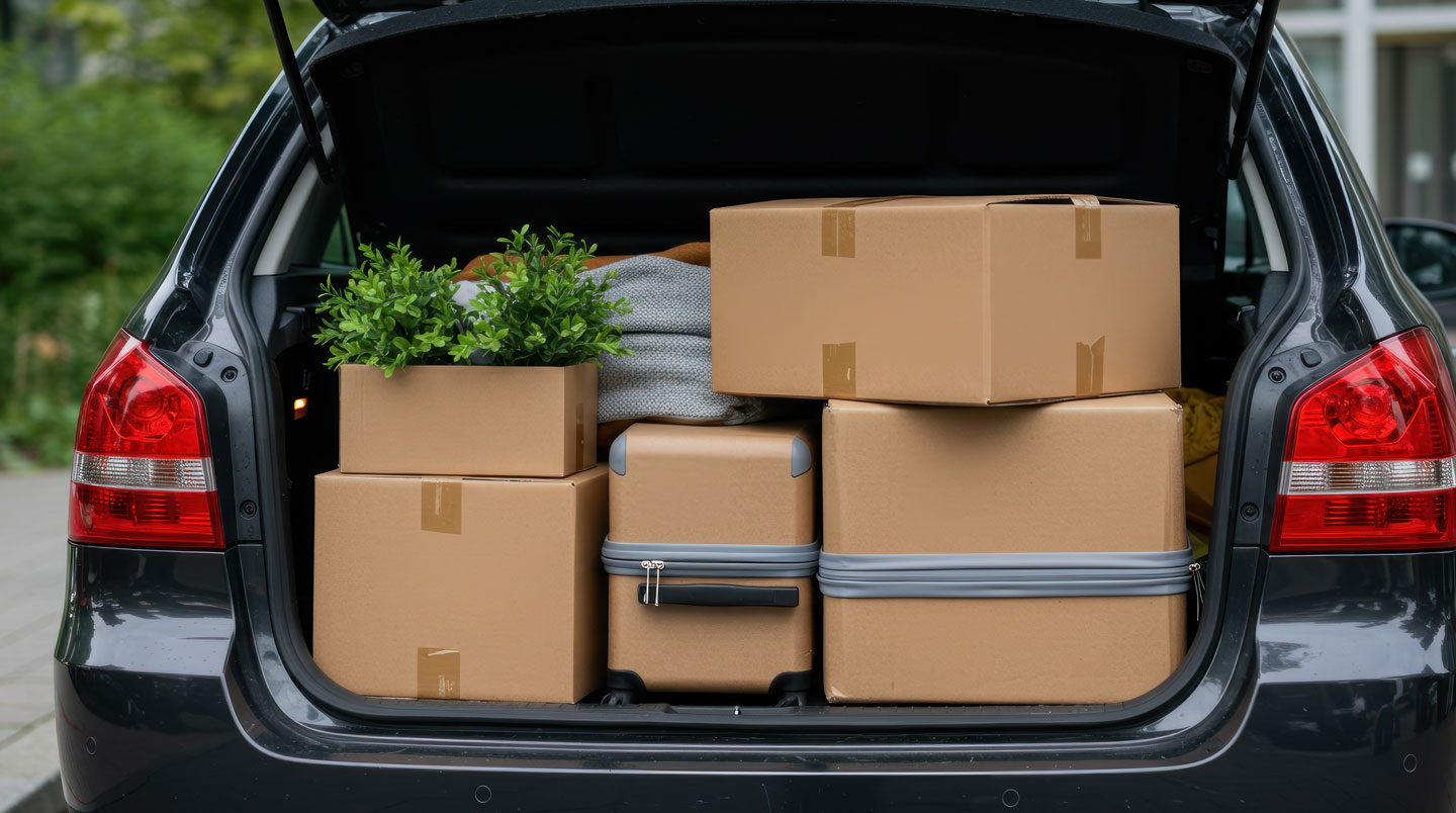 Personne chargeant des cartons dans une camionnette de location pour déménagement