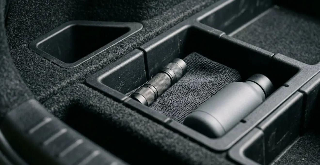 Coffre de voiture parfaitement organisé avec seulement l'essentiel